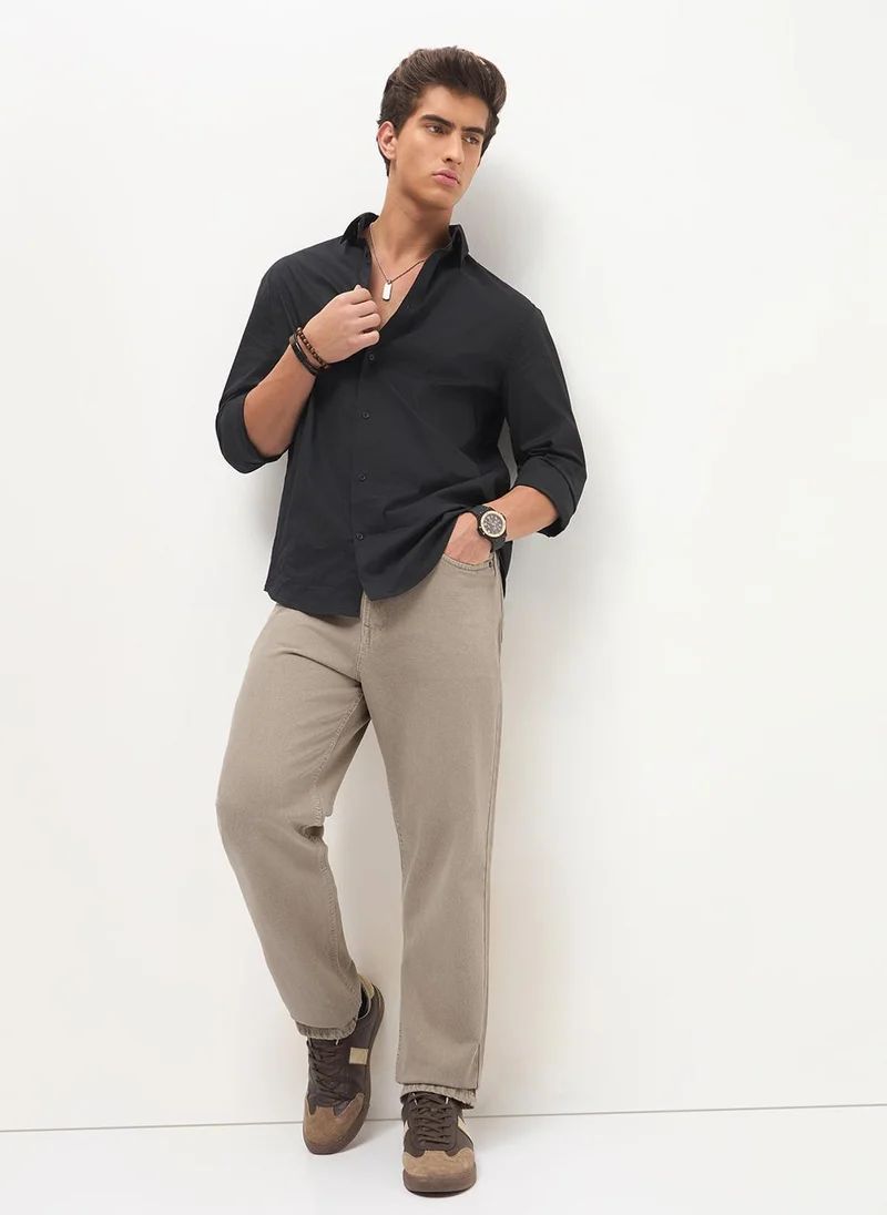 Urbano Fashion  Urbano Fashion Men's Tan Loose Baggy Fit Washed Denim Jeans Non-Stretchable for Men | Best Price UAE